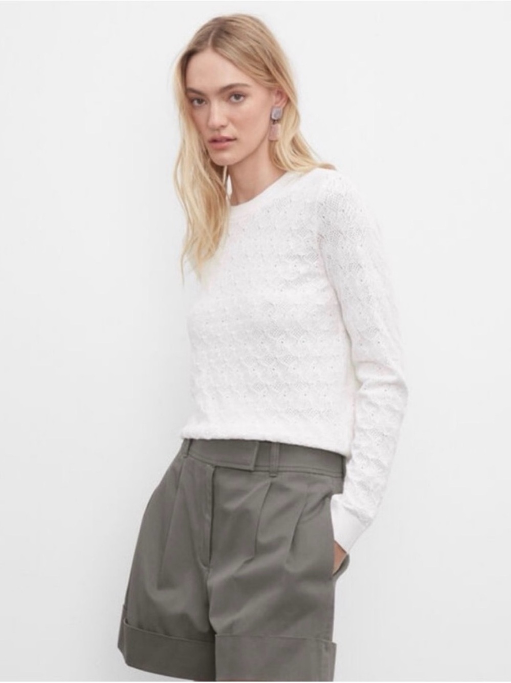 Club Monaco Pointelle Stitch Crew White Sweater